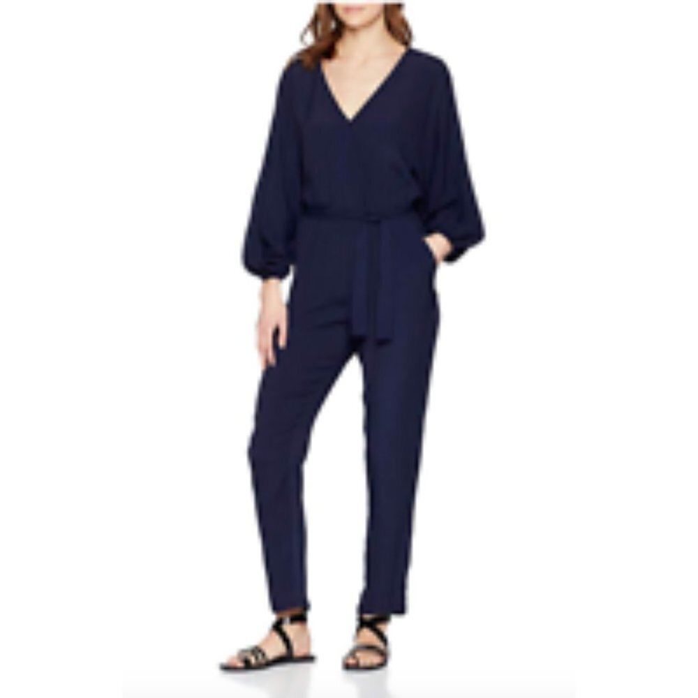 NWT SPARKZ COPENHAGEN Navy Blue Jumpsuit Wrap V-Neck Tie Belt XS S M L
